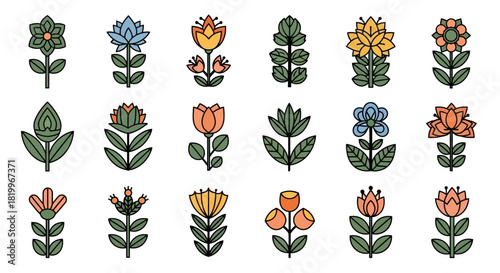 Collection of stylized floral vector illustrations in a minimalist Scandinavian design aesthetic
