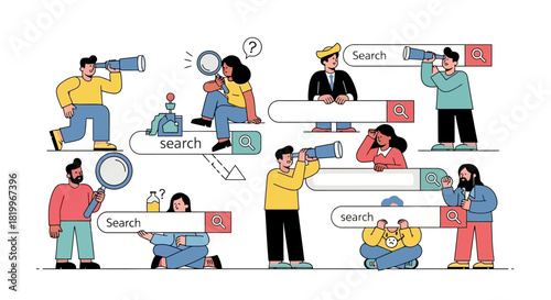 Exploring the Digital Landscape People Using Search Engines and Magnifying Glasses to Find Information