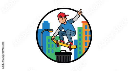 Young Skateboarder Performing an Ollie Trick in Urban Setting.