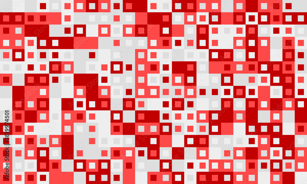 Fototapeta premium Abstract red and white square pattern. Dynamic geometric design perfect for backgrounds, website banners, or modern branding. Represents energy, data, or technology. Versatile and visually striking.