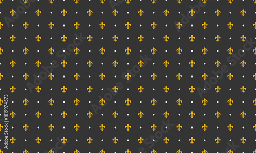 Elegant gold fleurdelis pattern on a dark background.  Perfect for luxurious designs, wallpapers, and textiles.  This sophisticated repeat design evokes royalty and timeless style.