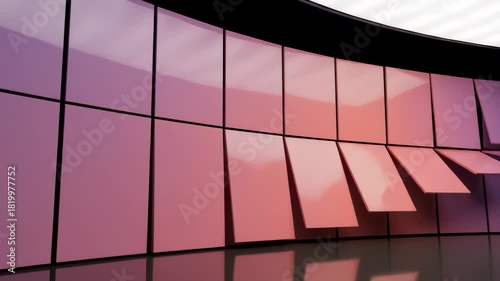 Wall Panels Unfolding in a Curved Room With Color Changes Animation