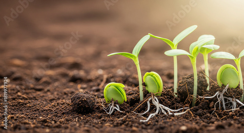 Witness vibrant seedlings emerge from rich soil, symbolizing growth, potential, and new beginnings