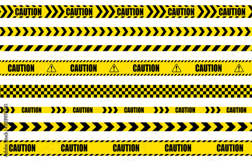 Set of yellow and black tape illustrations representing CAUTION