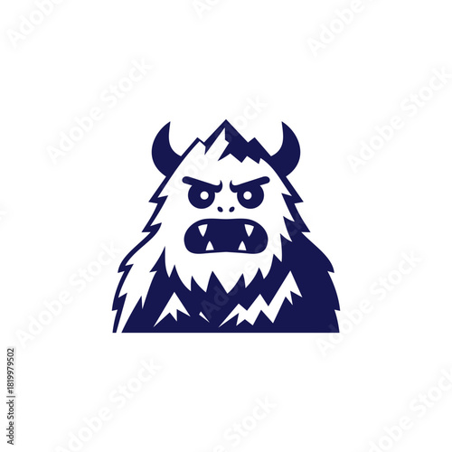 A bold, stylized cartoon monster logo featuring sharp fur details, fierce expression, prominent horns, and fanged mouth