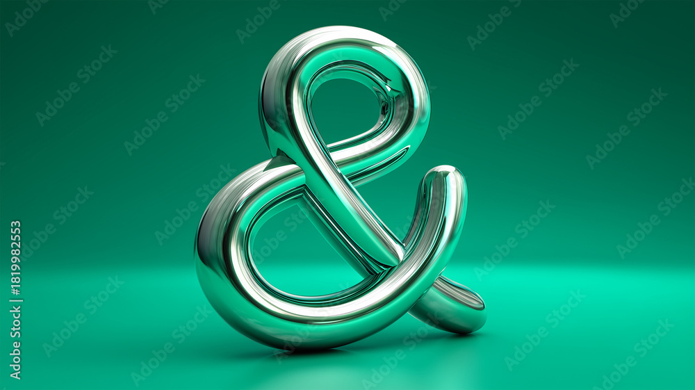 Obraz premium 緑の背景に金属製アンパサンド記号が浮かび上がる構図