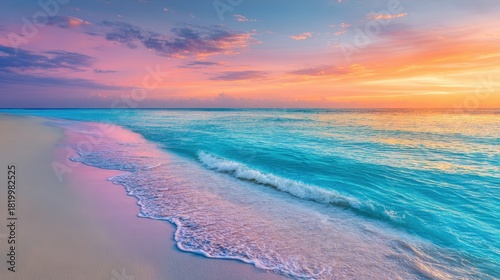 Pastel Sunset Hues Reflecting on a Serene Turquoise Ocean Wave.