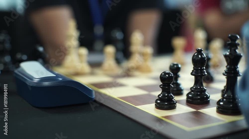close up of hands playing chess. Chess game