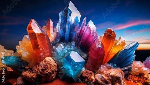 Rare Cluster Of Unique Minerals Extracted From A Geological Site Showcasing Vibrant Colors And Diverse Crystal Formations