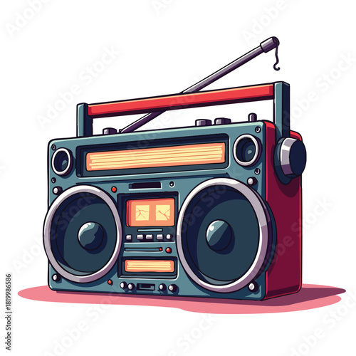  boombox with cassette tape player suitable for musicrelated designs, retro concepts, 80s themes, technology illustrations, vintage aesthetics.
