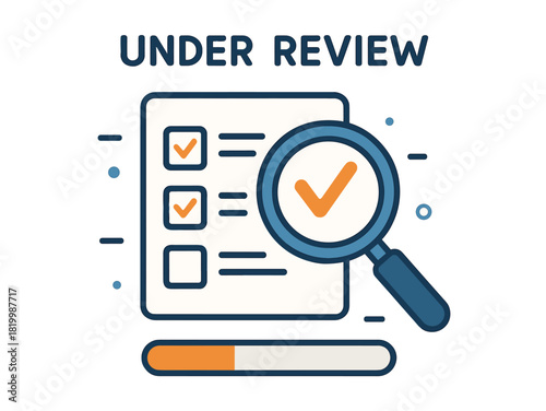 Under review: checklist with magnifying glass and progress bar illustration