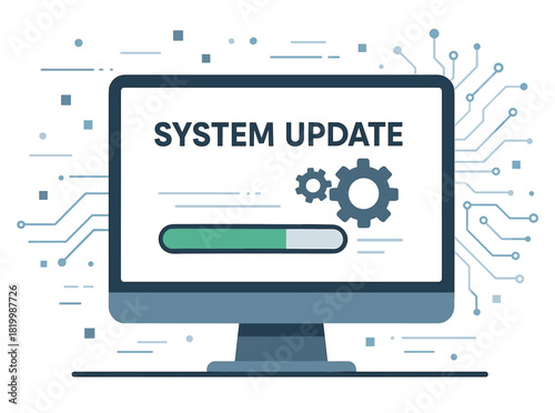 Digital system update concept with progress bar on computer screen