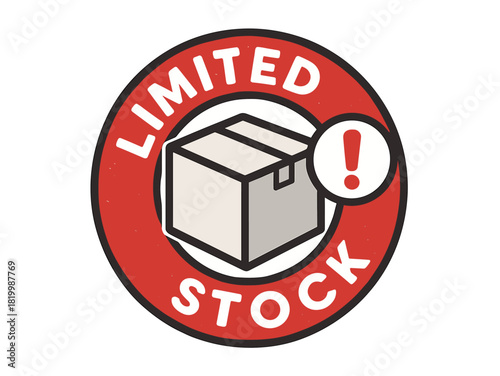 Limited stock warning badge with exclamation mark and box icon