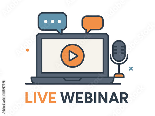 Live webinar concept with laptop and microphone illustration
