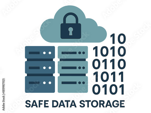 Cloud security with server racks and binary code for safe data storage
