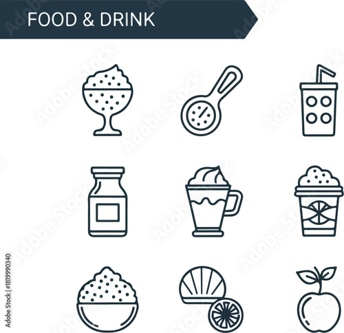 Food and drink outline icon set for graphic design.