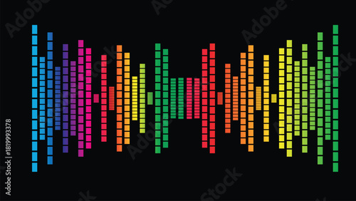 Colorful sound wave equalizer bars on black background vector design