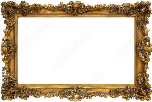 Ornate golden picture frame with intricate floral designs, perfect for art.