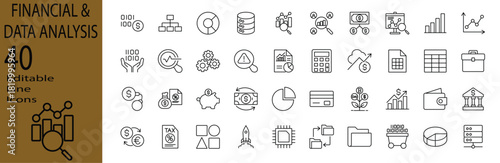 Financial & Data Analysis icon set. EDitable Stroke.
