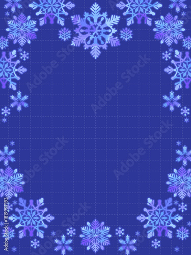 シンプルで美しい雪の結晶の素材、フレーム型装飾イラスト