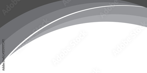 Abstact minimalist black and gray wave vector design with smooth flowing curves at the bottom, transitioning into a clean white background. modern