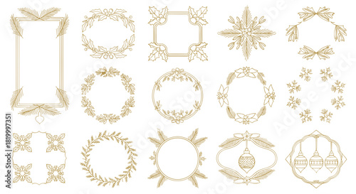 Collection of golden decorative frames and borders