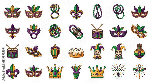 Mardi gras collection of symbols and icons