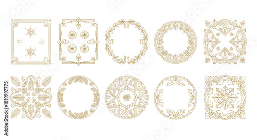 Collection of elegant golden ornamental frames and borders
