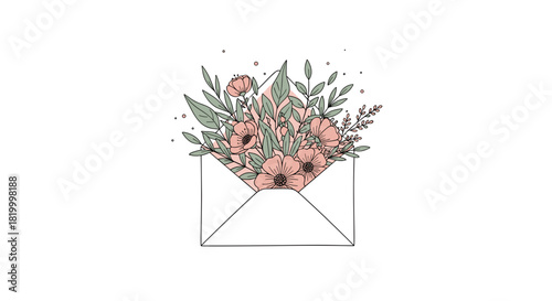 Envelope with a beautiful bouquet of flowers