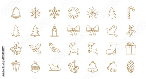 Collection of golden christmas icons