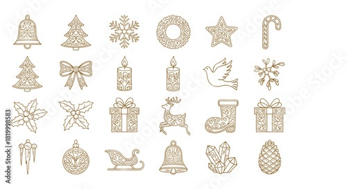 Collection of golden christmas ornaments