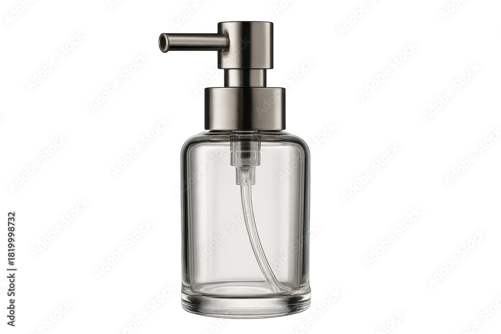 Obraz premium Empty clear glass soap dispenser with metal pump