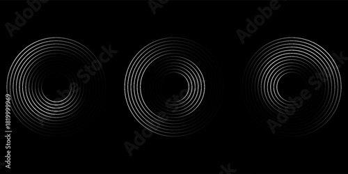 Sound pulsation circles set. Vector illustration of purple radio waves isolated on black background.