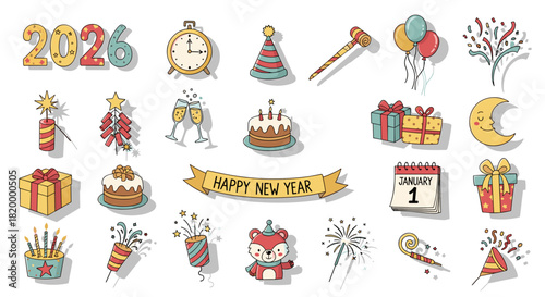 Happy new year 2026 celebration elements