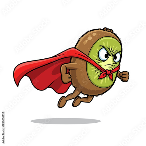 Cute cartoon superhero olive character with red cape flying