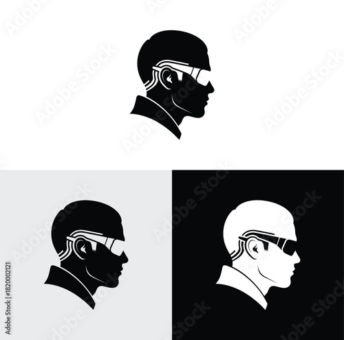 Human head gears tech logo, Cogwheel engineering technological design illustration