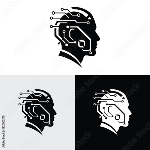 Human head gears tech logo, Cogwheel engineering technological design illustration