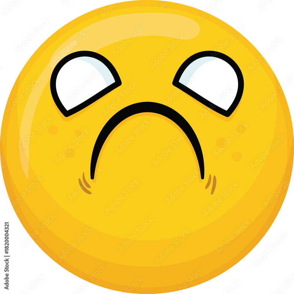 Fototapeta premium Yellow Round Face With Sad Expression Featuring White Eyes And Black Curved Mouth Isolated On Transparent Background