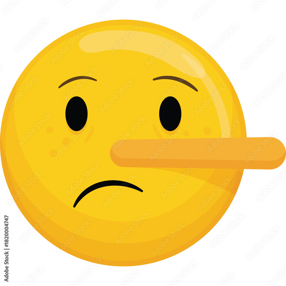 Fototapeta premium Yellow Smiley Face with Long Nose and Sad Expression Transparent Background