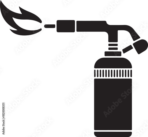 Black silhouette of a blowtorch with flame on white background fire heat