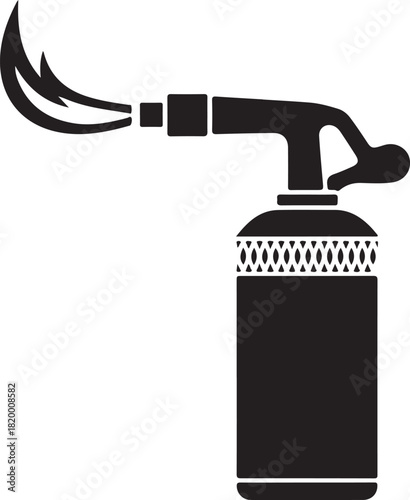 Black silhouette of a blowtorch with flame on white background fire