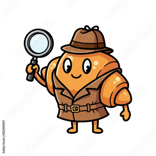 Cartoon detective character with magnifying glass and hat, ready to solve mysteries