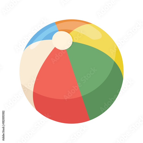Beach ball. Inflatable ball for playing in swimming pool and on vacation. Red white green blue yellow children's toy. Vector illustration of beach ball on transparent background.