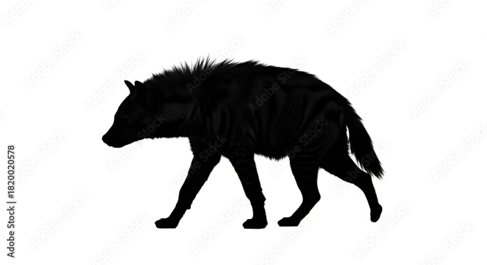 Naklejka premium Silhouette of a wolf walking with its head down and a bushy tail on a white background image view
