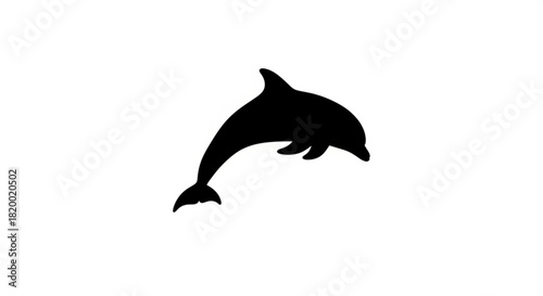 Silhouette of a dolphin jumping out of the water with a white background in a simple vector style