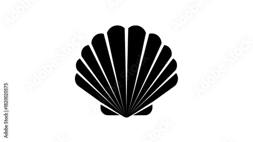 Vector illustration of black silhouette of a scallop shell, a symbol often associated with the camino de santiago pilgrimage, isolated on transparent background