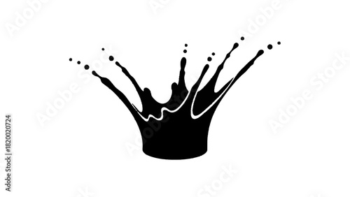 Vector illustration of black ink splash crown shape isolated on transparent background, dynamic liquid drop impact silhouette