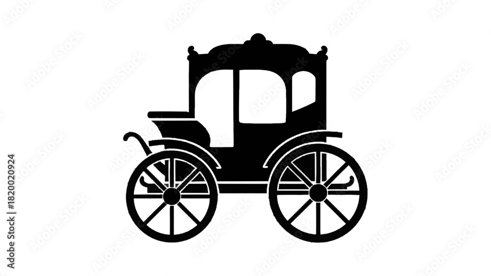 Obraz premium Vector illustration of silhouette of a classic horse drawn carriage isolated on transparent background