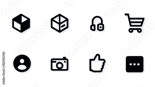 Modern minimalist black line art icon set for e-commerce, user interface, social media, web, and digital design concepts.