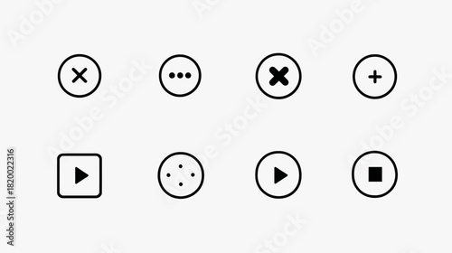 Modern Minimal UI Icons Set: Close, Add, Play, Pause, More Options, Loading Symbols for Web and Mobile App Design